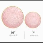 PLASTICPRO 32 Piece Combo Plates Set includes 16-7'' inch Plates & 16-10'' inch Plates Pink Hammered Plastic PartyPlates Premium heavyweight Elegant, Disposable, Tableware, Dishes,