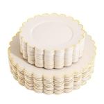 LIYH 60 Pcs Plastic Ivory and Gold Scalloped Plates - Disposable Fancy Combo Plates Includes 30 Dinner Plate 10.25" and 30 Dessert Plate 7.5" Plastic Heavy Weight Party Tableware Dishes