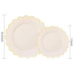 LIYH 60 Pcs Plastic Ivory and Gold Scalloped Plates - Disposable Fancy Combo Plates Includes 30 Dinner Plate 10.25" and 30 Dessert Plate 7.5" Plastic Heavy Weight Party Tableware Dishes