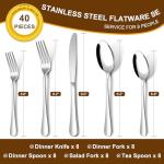 40-Piece Silverware Set for 8, Stainless Steel Flatware Cutlery, Kitchen Tableware, Utensil Set for Home and Restaurant, Knives, Forks, Spoons, Mirror Polished, Dishwasher Safe