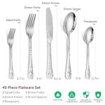 40 Piece Silverware Set, Stainless Steel Flatware Cutlery Set Service for 8, Mirror Polished Tableware Eating Utensils Set for Home Kitchen, Include Knife Fork Spoon Set, Dishwasher Safe