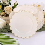 LIYH 60 Pcs Plastic Ivory and Gold Scalloped Plates - Disposable Fancy Combo Plates Includes 30 Dinner Plate 10.25" and 30 Dessert Plate 7.5" Plastic Heavy Weight Party Tableware Dishes