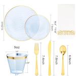 Rubtlamp 175 Pcs Plastic Dinnerware Set (25 Guests), Blue Disposable Plates With Gold Rim, Hammered Party Plates Set Include Dinner Platos, Dessert Platos, Cups, Cutlery And Napkins for Party
