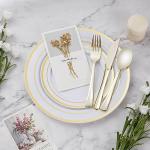 BESTVIP 600PCS Gold Dinnerware Set for 100 Guests, Plastic Plates for Party, 100 Gold Disposable Plates, 100 Dessert Plates, 100 Cups, 100 Spoons, 100 Forks and 100 Knives