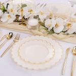 LIYH 60 Pcs Plastic Ivory and Gold Scalloped Plates - Disposable Fancy Combo Plates Includes 30 Dinner Plate 10.25" and 30 Dessert Plate 7.5" Plastic Heavy Weight Party Tableware Dishes