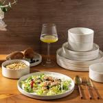 AmorArc Ceramic Dinnerware Set for 4 | Speckled Stoneware Plates and Bowls with unglazed terracotta | Scratch Resistant, Dishwasher & Microwave Safe Dishes Sets- 12-Pcs Beige
