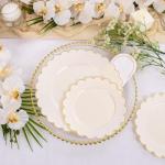 LIYH 60 Pcs Plastic Ivory and Gold Scalloped Plates - Disposable Fancy Combo Plates Includes 30 Dinner Plate 10.25" and 30 Dessert Plate 7.5" Plastic Heavy Weight Party Tableware Dishes