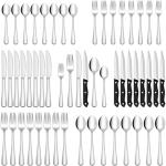 EUIRIO 48-Piece Silverware Set With Steak Knives, Heavy Duty Stainless Steel Flatware for 8, Food-Grade Tableware Cutlery, Utensils for Home Restaurant, Mirror Finish, Dishwasher Safe