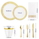 210 Count Gold Plastic Dinnerware, Gold Disposable Plates, Includes: 30 Dinner & 30 Dessert Plates & 30 Cups & 30 Paper Napkins & 30 Plastic Silverware Set
