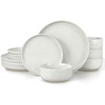 LIANYU Stoneware Dinnerware Sets for 4, 12 Piece Plates and Bowls Set, Kitchen Dining Dishware Tableware Dishes, Microwave & Dishwasher Safe, Snowy White