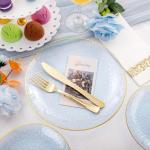 Rubtlamp 175 Pcs Plastic Dinnerware Set (25 Guests), Blue Disposable Plates With Gold Rim, Hammered Party Plates Set Include Dinner Platos, Dessert Platos, Cups, Cutlery And Napkins for Party