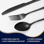 24-Piece Black Silverware Set with Steak Knives Black Stainless Steel Flatware Set for 4 Food Grade Tableware Cutlery Set Rust-proof, Mirror Polished, Dishwasher Safe