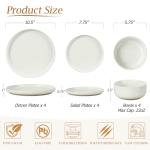 LIANYU Stoneware Dinnerware Sets for 4, 12 Piece Plates and Bowls Set, Kitchen Dining Dishware Tableware Dishes, Microwave & Dishwasher Safe, Snowy White