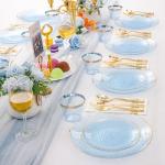 Rubtlamp 175 Pcs Plastic Dinnerware Set (25 Guests), Blue Disposable Plates With Gold Rim, Hammered Party Plates Set Include Dinner Platos, Dessert Platos, Cups, Cutlery And Napkins for Party