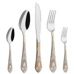 Silverware Set Limited Edition – 20 Piece Flatware Set – Cutlery Set for 4 – Silver Tableware Set w/Gold Accents – Great for Family Gatherings & Daily Use – Spoons, Knives, Teaspoons, Forks(Medallion)