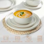 LIANYU Stoneware Dinnerware Sets for 4, 12 Piece Plates and Bowls Set, Kitchen Dining Dishware Tableware Dishes, Microwave & Dishwasher Safe, Snowy White