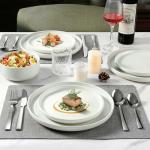 LIANYU Stoneware Dinnerware Sets for 4, 12 Piece Plates and Bowls Set, Kitchen Dining Dishware Tableware Dishes, Microwave & Dishwasher Safe, Snowy White