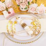 DaYammi 210Pcs White Gold Plastic Plates,Gold Disposable Dinnerware Set Includes 60 gold floral plates,30 plastic Silverware,30 Per Rolled Napkins,30 Plastic Cups for Party Wedding Birthday