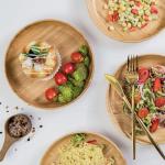 cluzelar Bamboo Plates 7.5Inch Round Bamboo Plates Reusable Dinner Plates Tableware Set of 6 Wooden Plate Lightweight Dishes Snack, Dessert, Unbreakable Classic Plate