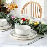 LIANYU Stoneware Dinnerware Sets for 4, 12 Piece Plates and Bowls Set, Kitchen Dining Dishware Tableware Dishes, Microwave & Dishwasher Safe, Snowy White