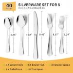 SELUKIYA Silverware Set for 8, 40 Pieces Heavy Duty Stainless Steel Flatware Set, Mirror Polished Cutlery Utensil Set, Dinner Fork Knife Spoon Eating Tableware Set for Home, Dishwasher Safe, Silver