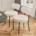 Sweetcrispy Dining Chairs Set of 4, Boucle Upholstered Modern Mid Century Round Kitchen Chairs with Curved Backrest & Metal Legs for Vanity, Living Room - Beige