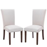 COLAMY Upholstered Dining Chairs Set of 4, Parsons Style Linen Beige Accent Chairs with High Back, for Round Kitchen Table or Small Dining Room – Comfortable & Stylish