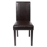 Roundhill Furniture C020BR Urban Style Solid Wood Leatherette Padded Parson Chair, Brown, Set of 2