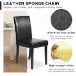 FDW Dining Chairs Set of 4,Dining Room Chairs,Side PU Cushion Chairs with Waterproof Surface and Wood Legs,for Kitchen Restaurant and Living Room,Leather Black