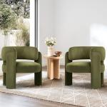 COLAMY Modern Velvet Accent Chair Set of 2, Upholstered Barrel Chairs, Comfy Side Arm Chairs with 3 Legs for Living Room, Bedroom, Reading, Green