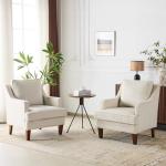 VINGLI Mid-Century Modern Accent Chairs Set of 2, Beige Upholstered Armchair Comfy Sofa Chairs Reading Chair High Back for Living Room Bedroom Furniture Apartment
