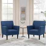 COLAMY Accent Chair Set of 2 for Living Room, Modern Upholstered Fabric Accent Armchair with Back, Soft Single Sofa Chair with Arms for Bedroom/Office/Reception Room, Blue