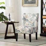 Roundhill Furniture Capa Print abric Armless Contemporary Accent Chair, Blue Leaves