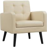 Yaheetech Mid-Century Accent Chairs, PU Leather Modern Upholstered Living Room Chair, Cozy Armchair Button Tufted Back and Wood Legs for Bedroom/Office/Cafe Beige