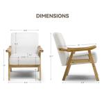 COMHOMA Mid Century Accent Chair, Modern Upholstered Living Room Chairs with Solid Wood Armrest, Comfy Reading Armchair for Bedroom, Sunroom, Balcony (Curved Armrests, White)