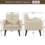 Yaheetech Mid-Century Accent Chairs, PU Leather Modern Upholstered Living Room Chair, Cozy Armchair Button Tufted Back and Wood Legs for Bedroom/Office/Cafe Beige