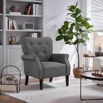 Yaheetech Modern Armchair, Mid Century Accent Chair with Sturdy Wood Legs and High Back for Small Space, Upholstered Fabric Sofa Club Chair for Living Room/Bedroom/Office, Dark Gray