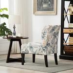 Roundhill Furniture Capa Print abric Armless Contemporary Accent Chair, Blue Leaves