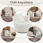 Yaheetech Swivel Barrel Accent Chair, 360 Degree Swivel Round Chairs with Removable Throw Pillow, Soft Boucle Single Arm Sofa for Living Room Bedroom Reading, White