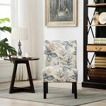 Roundhill Furniture Capa Print abric Armless Contemporary Accent Chair, Blue Leaves