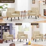 Yaheetech Mid-Century Accent Chairs, PU Leather Modern Upholstered Living Room Chair, Cozy Armchair Button Tufted Back and Wood Legs for Bedroom/Office/Cafe Beige