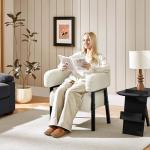 Yaheetech Corduroy Barrel Accent Chair Set of 2, Modern Upholstered Armchair with Solid Wood Legs, Cozy Leisure Chair with Pocket Coiled Seat for Living Room, Bedroom, Reading Nook Beige