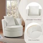 Yaheetech Swivel Barrel Accent Chair, 360 Degree Swivel Round Chairs with Removable Throw Pillow, Soft Boucle Single Arm Sofa for Living Room Bedroom Reading, White