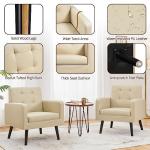 Yaheetech Mid-Century Accent Chairs, PU Leather Modern Upholstered Living Room Chair, Cozy Armchair Button Tufted Back and Wood Legs for Bedroom/Office/Cafe Beige
