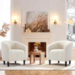 Yaheetech Barrel Chairs, Furry Accent Chairs, Sherpa Chairs with Soft Padded Armrest, Fuzzy Club Chairs for Living Room Bedroom Waiting Room Office, Accent Chairs Set of 2, Ivory