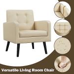 Yaheetech Mid-Century Accent Chairs, PU Leather Modern Upholstered Living Room Chair, Cozy Armchair Button Tufted Back and Wood Legs for Bedroom/Office/Cafe Beige