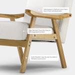 COMHOMA Mid Century Accent Chair, Modern Upholstered Living Room Chairs with Solid Wood Armrest, Comfy Reading Armchair for Bedroom, Sunroom, Balcony (Curved Armrests, White)