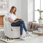 COLAMY Swivel Accent Chair Set of 2, Armchair Round Barral Chair, 360° Swivel Living Room Side Chair Upholstered Soft Cushion for Nursery/Bedroom - Beige