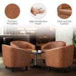 Yaheetech Brown Accent Chairs Set of 2, Faux Leather Barrel Chairs, Comfy Modern Leather Club Armchairs with Soft Seat for Living Room Bedroom Reading Waiting Room, Brown