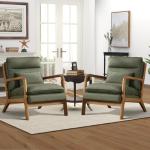 Phoenix Home Accent Chair Mid Century Lounge Chair Linen Fabric, Upholstered Reading Armchair with Lumbar Pillow & Solid Wood Frame for Office, Living Room Bedroom, Balcony, Green